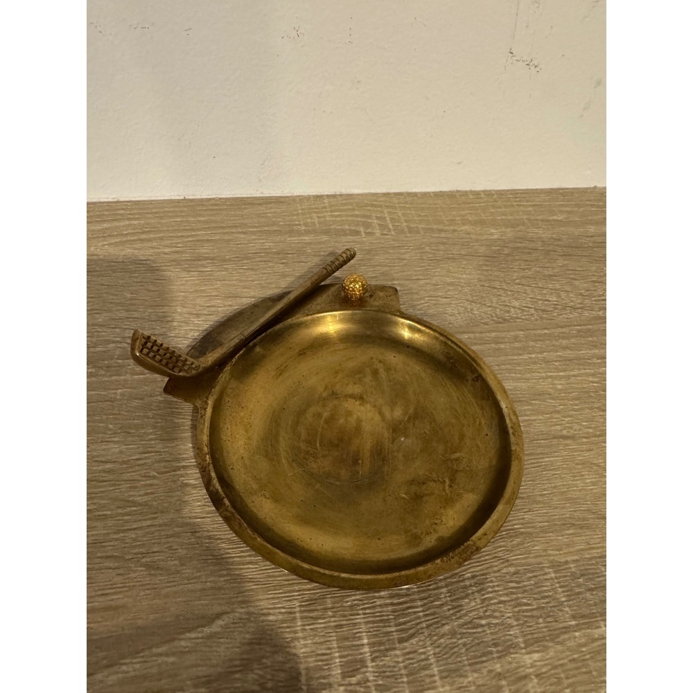 Vintage Brass Golf Club and Ball Valet Tray Ashtray Catchall Made in Taiwan